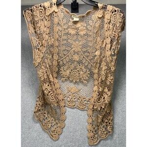 Floral Crochet Open Cardigan 1X Beige Renaissance Boho Chic Cottage Festival Top